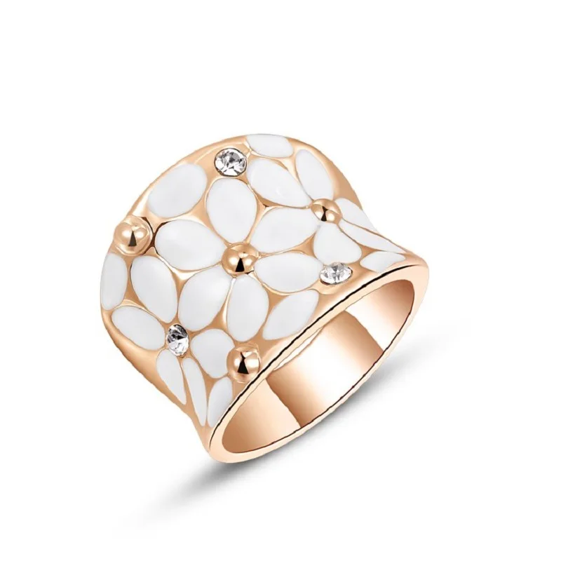 BOAKO, винтажное обручальное кольцо с австрийскими кристаллами, цветами, белой эмалью, розовое золото, любовь, широкие обручальные кольца, свадебные ювелирные изделия Z2