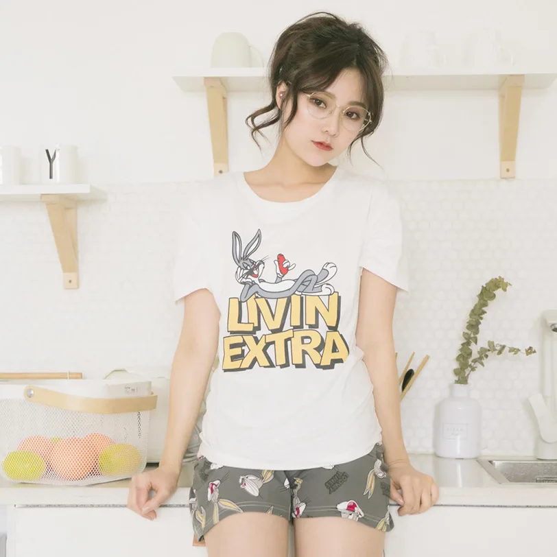 

Women Pajamas Sets short pants + short sleeve tops pajamas sets cotton nightwear cartoon pyjamas women summer sleepwear 2pcs/set