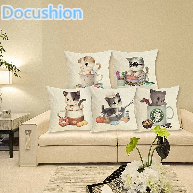 

Fashion Adorable Cartoon Style Cat Printed Pillow Bed Sofa Cushion Home Decorative Throw Pillow Fundas Para Almofadas Cojines