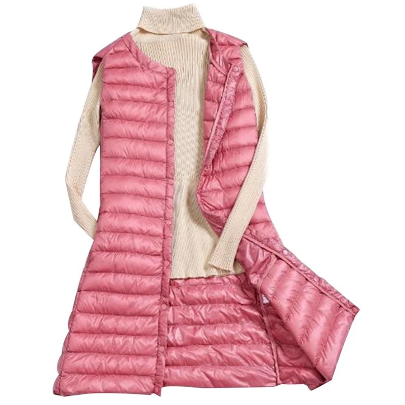 2018 New Slim Long Down Vest Female Pink Causal Style Down Women Ultra