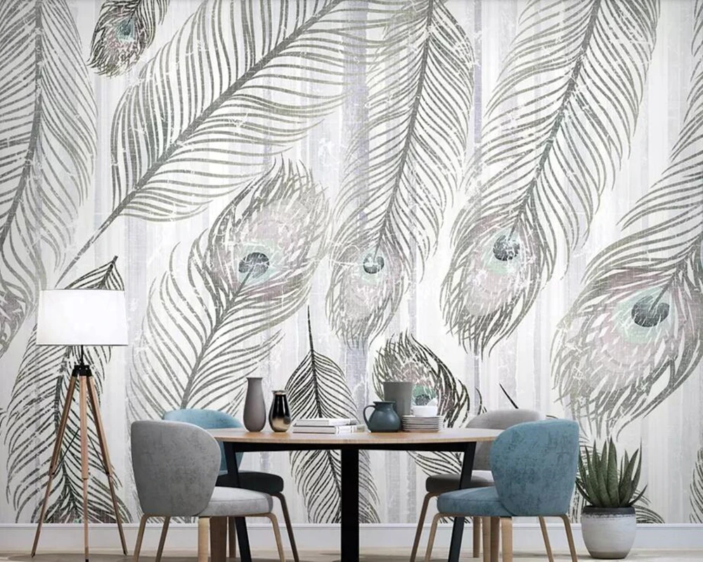 

Nordic modern peacock feather vertical strip 3D wallpaper mural papel de parede for living tv sofa wall room bedroom cafe bar