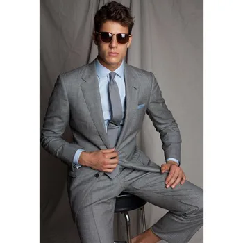 

New 2018 Custom Made Gray Wedding Tuxedos (Jacket+Pants) 2 Pieces Formal Groom Best Man Men Suits For Prom Business Casual Style