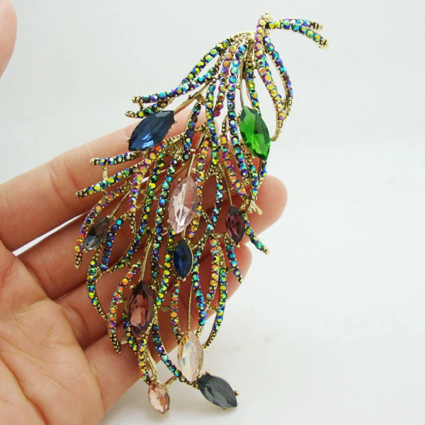 Luxurious Multi-color Peacock Festival Gifts Woman's Brooch Pin Zircon  Crystal