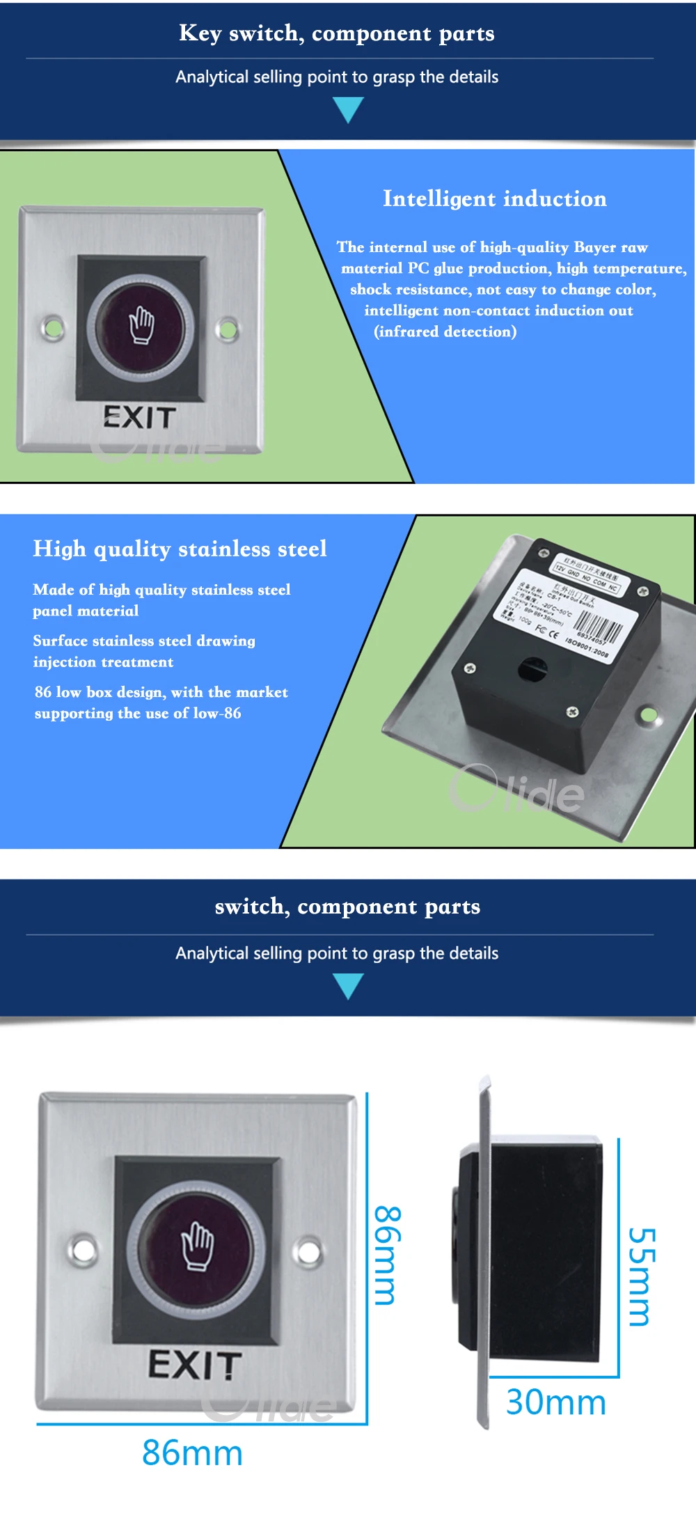 Stainless Steel 86 Type Hand Sensor Switch 4