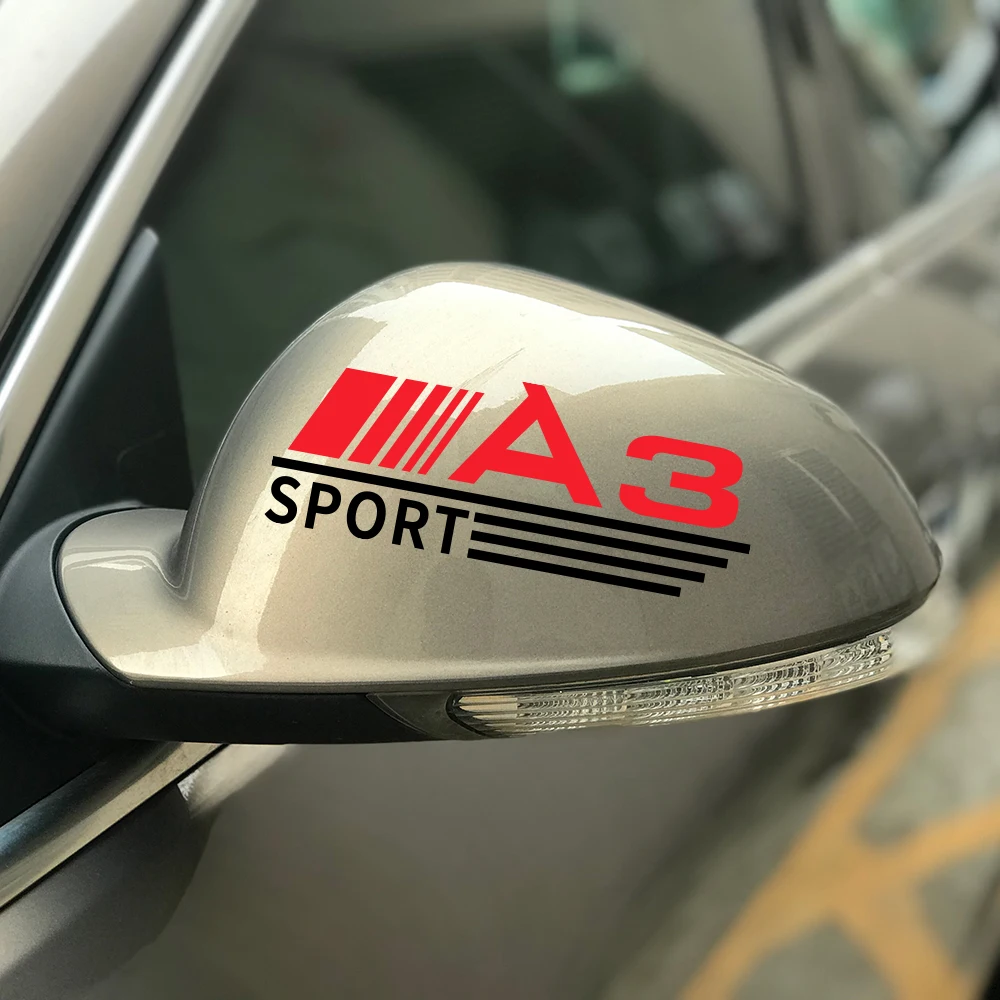 

2PCS 14CM Car Styling Auto Rearview Mirror Sports Stickers Vinyl Decal For Audi A3 8P 8V 8L Car Reflective Decal Car Accessories