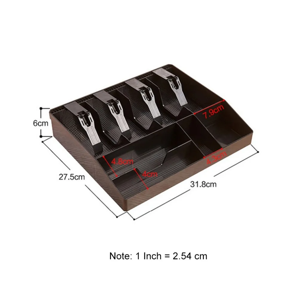 8 сетки увеличение высоты черный пластиковый Копилка для монет банкнот лоток Органайзер с 4 съемными зажимами