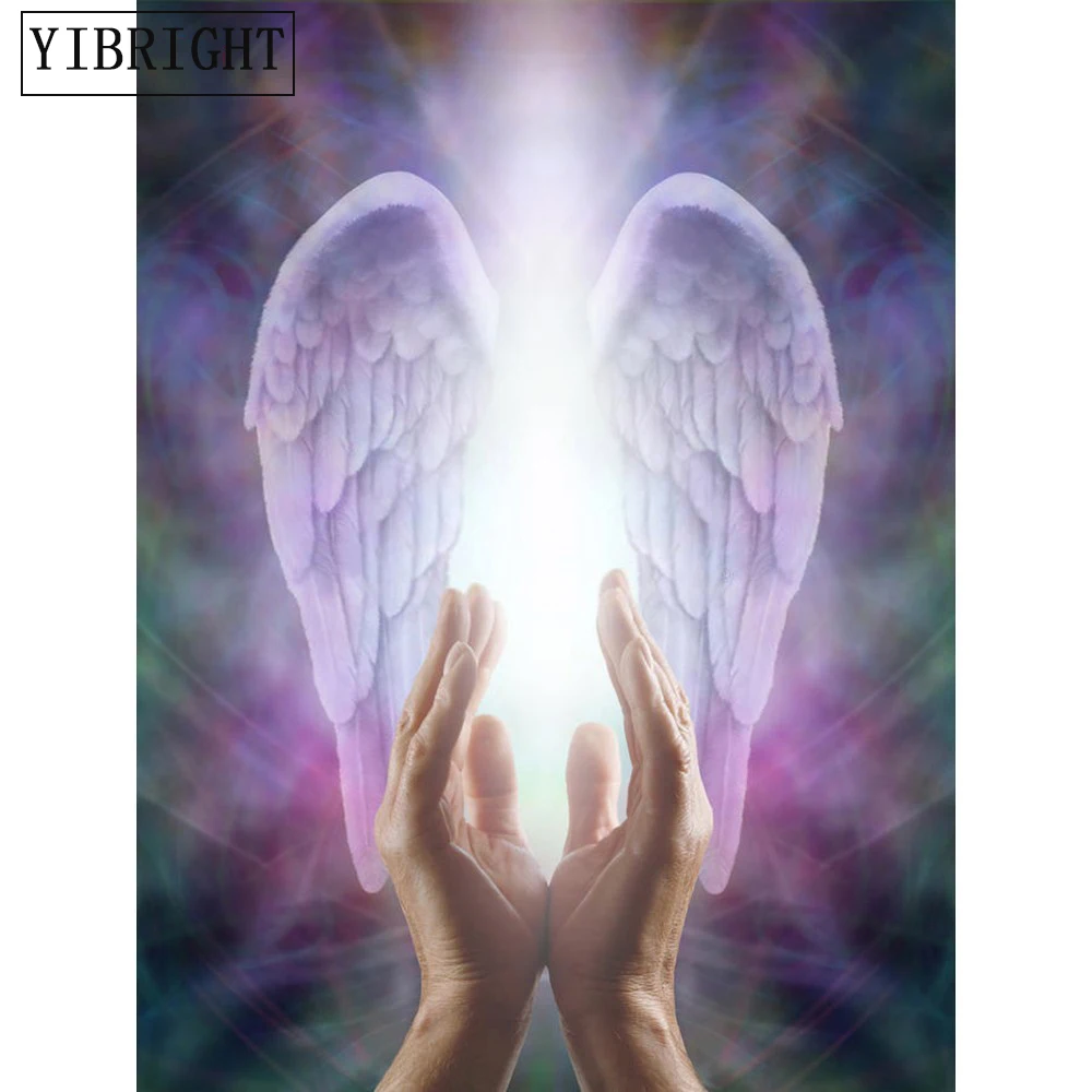 HUACAN-Diamond-Embroidery-Cross-Stitch-5D-Diy-Diamond-Painting-Religious-Beautiful-Praying-Hands-Guardian-Angel-Wings