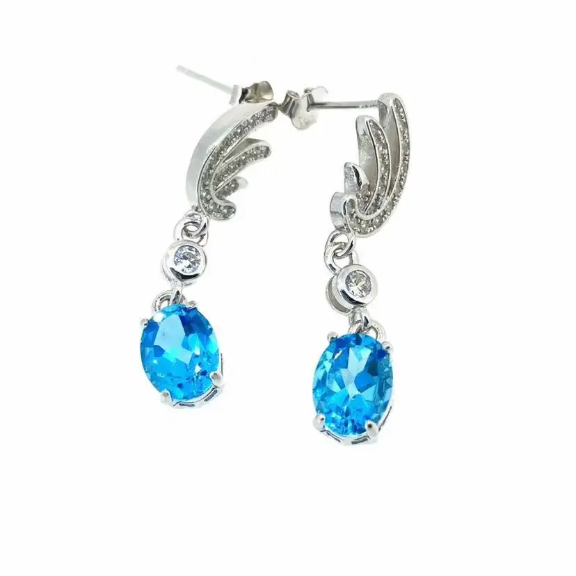 

shilovem 925 silver sterling real natural Blue topaz Stud Earrings fine Jewelry new wholesale women new gift yhe060809agb