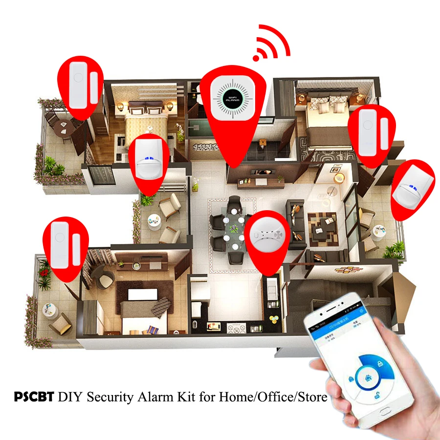 WIFI Alarm Security System Home Burglar Alarm DIY Kits APP Control Android IOS PIR Sensor Door Window Detector Alarm House Safe