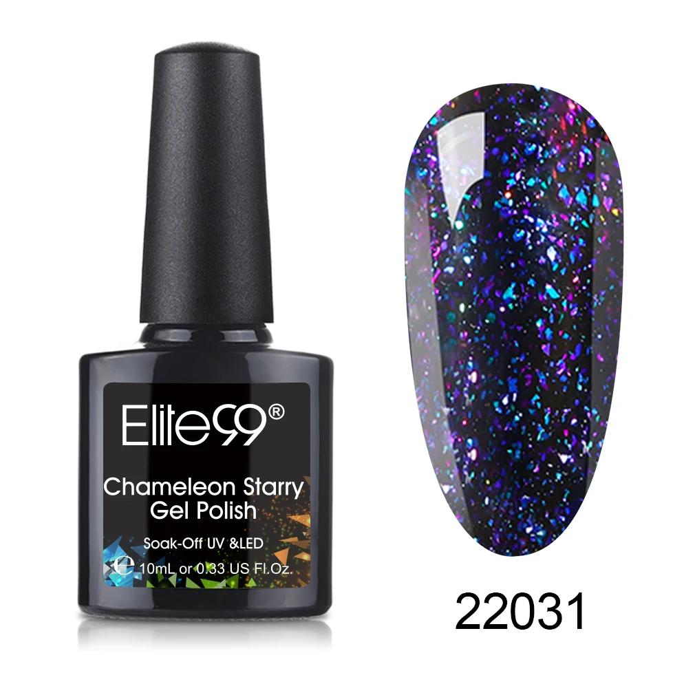 Elite99 Nail Art Design 10ML Soak Off Enamel UV Gel Nail Polish Lacquer Varnish Chameleon Gel Polish Black Based LED Lamp