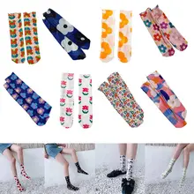 Корейские модные длинные носки с круглым вырезом для женщин и девочек, милый яркий цветной принт с цветочным рисунком, полупрозрачные сетчатые летние тонкие милые художественные Чулочные изделия