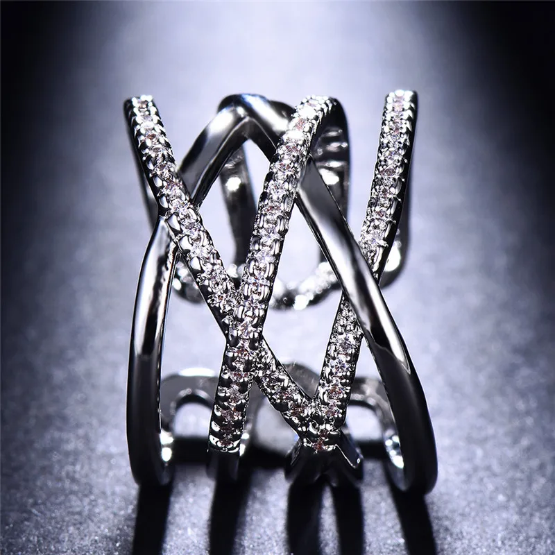 

Bamos Gorgeous Hollow Cross Ring Princess Wide Open Ring For Women Rose/White Gold Filled Couple Jewelry Resizable Rings