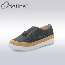 Odetina 2017 Fashion Ladies Denim Straw Canvas Shoes Big Size Women Summer Casual Loafers Natural Spring Round Toe Slip on Flats