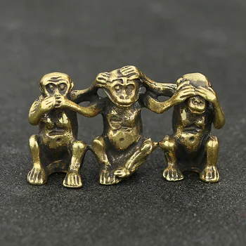 

Mini Retro Brass Creative Cute 3-Monkeys Sitting Statue Animal Sculpture Home Office Desk Decorative Ornament Funny Gift