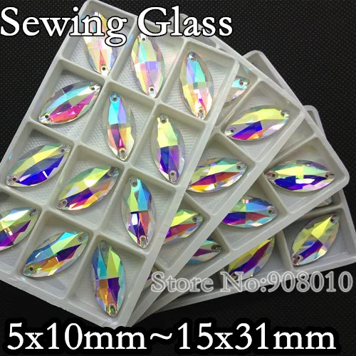 

TopStone Navette Sew on stone Crystal AB Color 5x10mm,6x12,7x15,9x18,13x22,15x31 horse eye Flatback Sewing Glass Beads