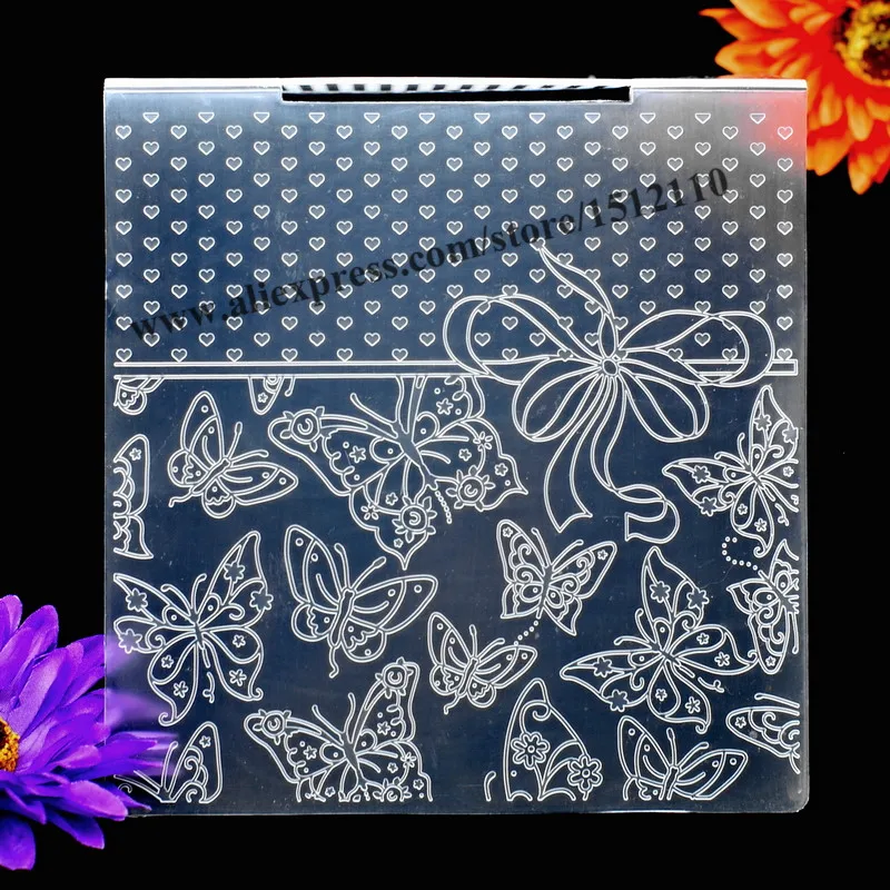 

Heart Ribbon Butterfly Plastic Embossing Folder For Scrapbook DIY Album Card Tool Plastic Template 15.3x15.3cm KW672238