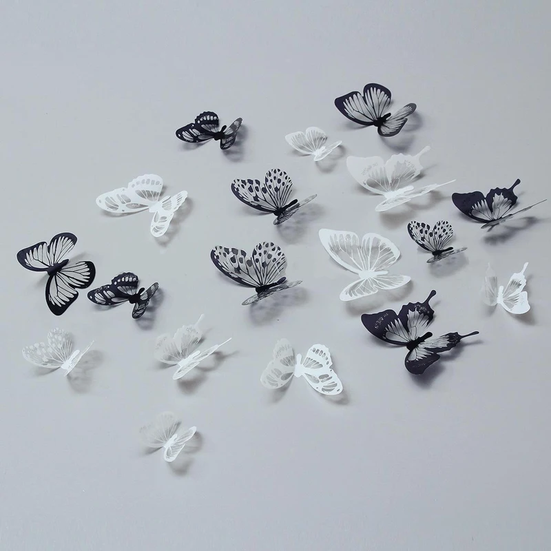 DIY 18Pcs 3D PVC White&Black Butterfly Sticker Art Wall Decal Home Room Decor