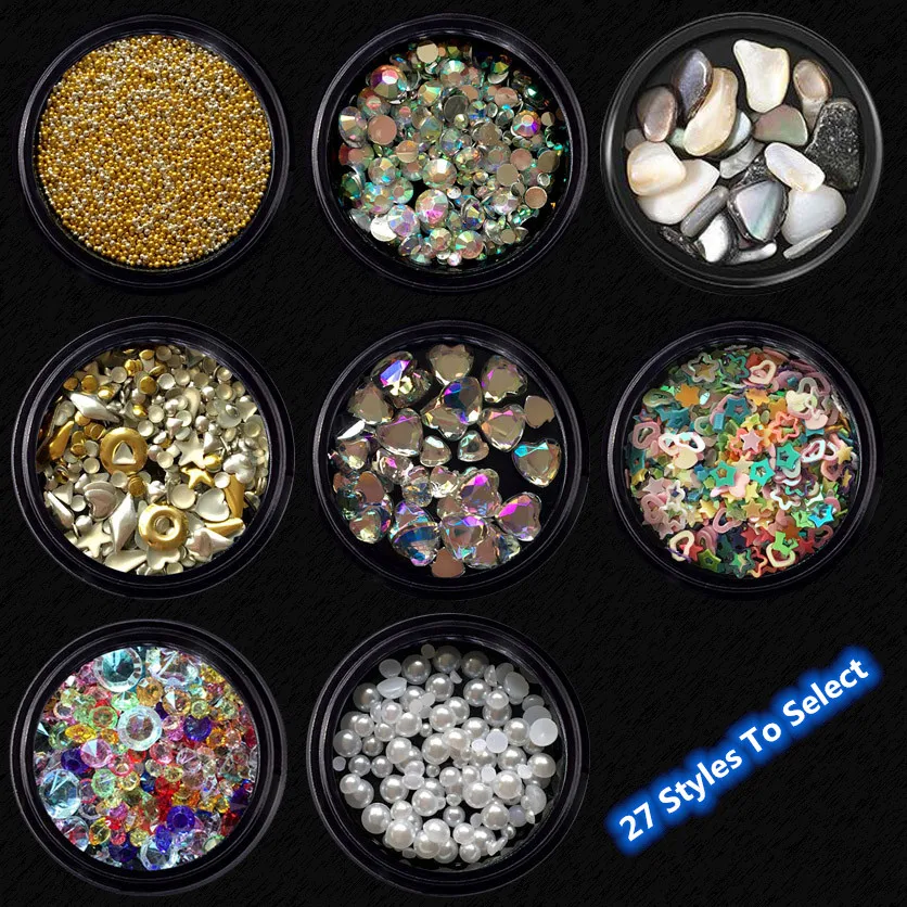 

1 Box Mix Colors 3D Nail Supplies Design AB Rhinestones Crystal Plastic Rivets pearl For Nail Art Decorations Accessories