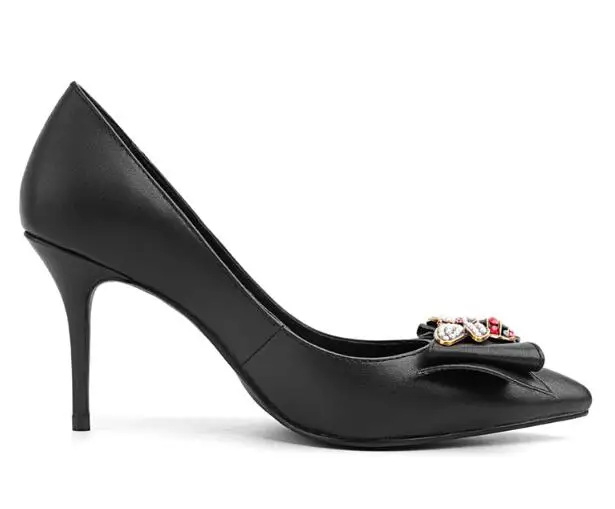 

Carpaton Black Super High Heels 2018 Fashion New women's sheepskin butterfly drill pointed shallow mouth stilettos casual shoes
