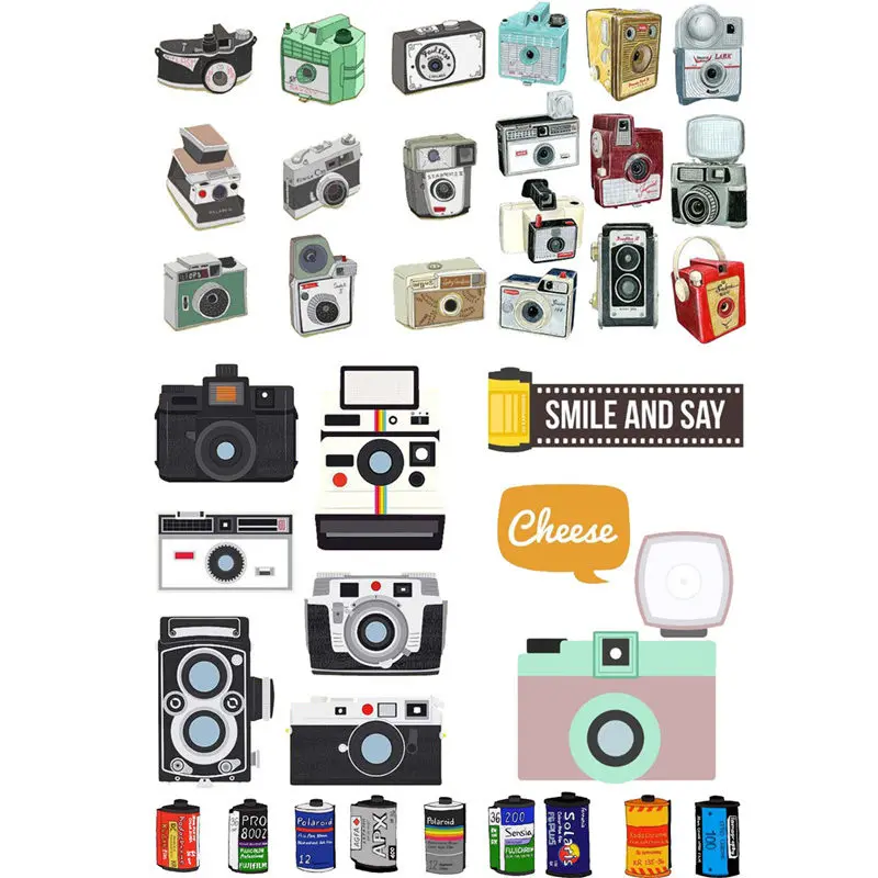 

2 pcs/lot Vintage Camera and Film Uncut Sticker Kawaii Stationery Cute Post It Sticky Notes Planner Stickers Office Decor