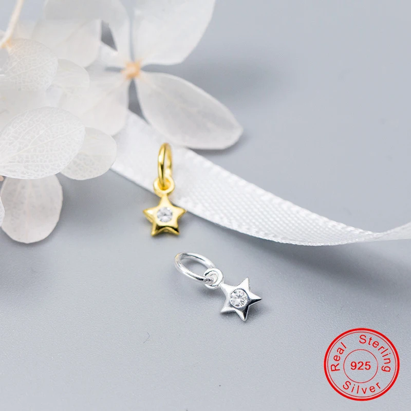 

UQBing 4.5*7*1.5mm Simple Elegant 925 Sterling Silver Zircon Mini Star Charms Women DIY Jewelry Making Findings