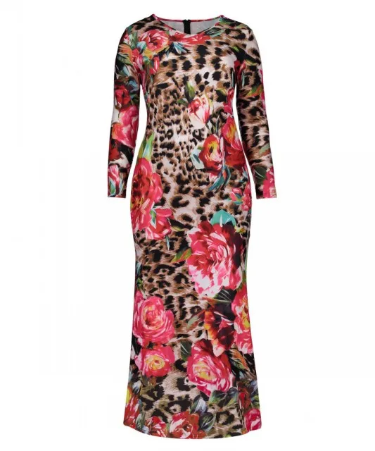 Женское длинное платье большого размера 3XL 4XL с круглым вырезом, осенне-весеннее Повседневное платье с цветочным принтом большого размера длиной до пола, эластичное Макси-платье - Цвет: Floral