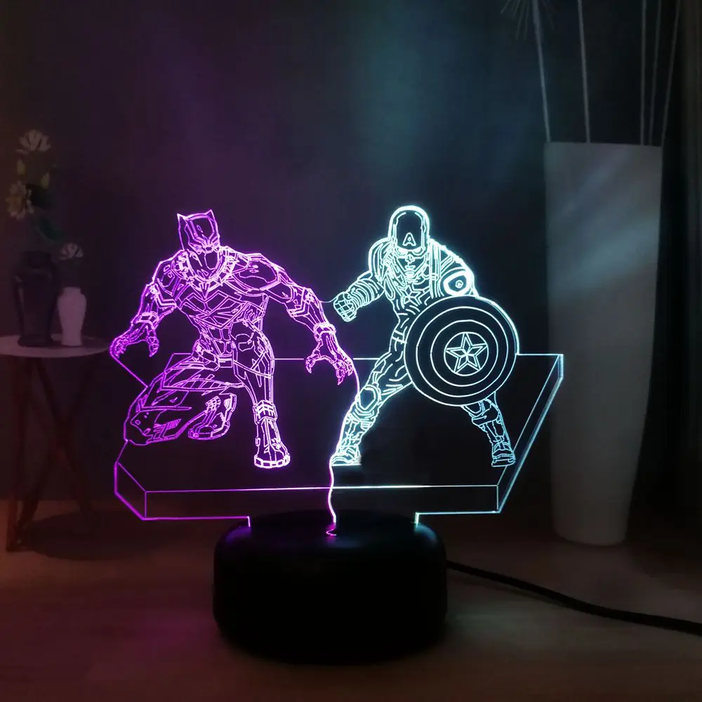 Dream Master Marvel Superhero LED NIGHT LIGHT Black Panther Captain America Mixed Dual 7 color USB Touch Table Lamp Kids Gift | Лампы и