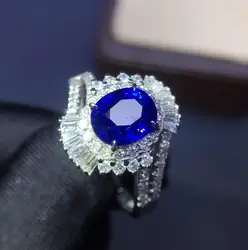 Настоящие хорошие драгоценности 18 к белое золото 100% натуральный 1.7ct драгоценный камень, синий сапфир 18 К золото бриллианты камень женское