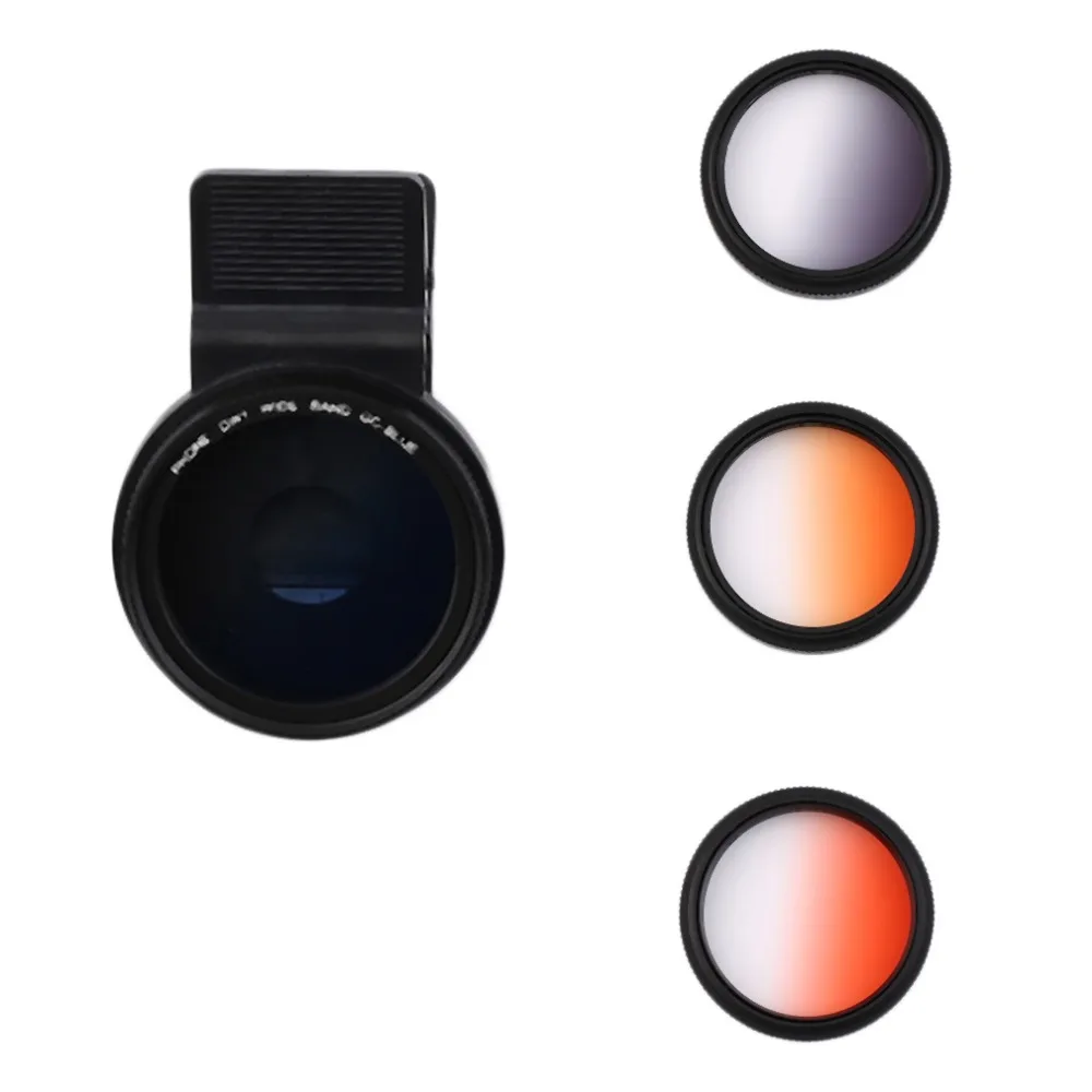 ZOMEI 4 в 1 37 мм Фильтры для камеры мобильного телефона объектив градиентный Серый Синий Оранжевый Красный фильтры для iPhone 7S 6S samsung смартфон