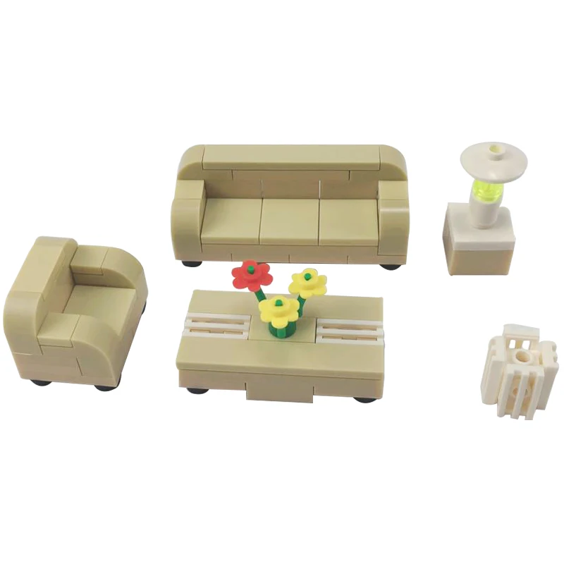 Блокировочные блоки MOC Creator конструктор для семьи Желтая Мебель дивана игрушки