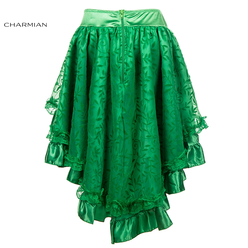 Charmian Женская стимпанк Готическая винтажная юбка черная Цветочная высокая низкая юбка Сексуальная Свадебная вечеринка кружевная юбка на молнии
