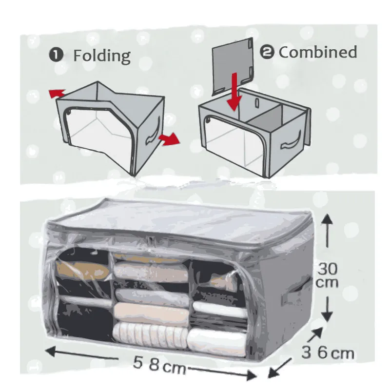 62l folding bamboo charcoal clothes storage bag