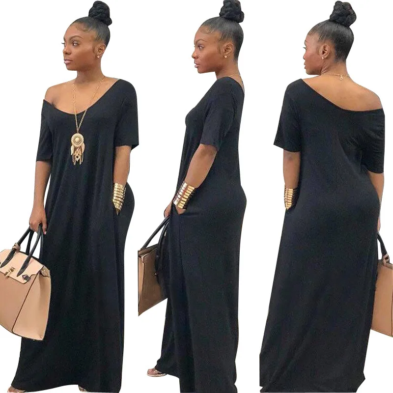 

2019 new women summer short-sleeved v-neck floor length maxi dress classic beach vacations long dresses 8 colors TS860