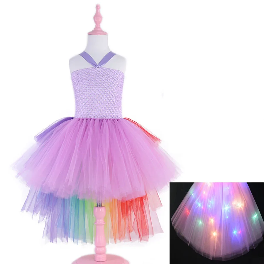 Светильник светодиодный, детское платье для девочек, карнавальный костюм для выпускного вечера, детские кружевные платья принцессы, обруч для волос, вечерние От 2 до 7 лет-пачки на Хэллоуин - Цвет: light up pink