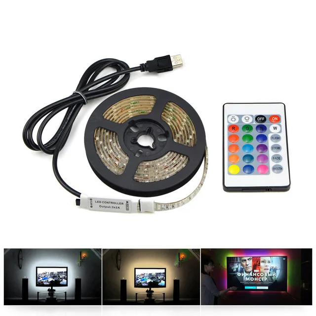 Светодиодная лента лампы 20 Цвета 5 V RGB гибкий USB led светящаяся лента 1 м 2 м 3 м 4 м 5 м Desktop Экран светодиодный подсветка ТВ