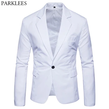 Men One Button Notched Lapel Blazer