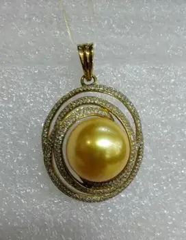 

free shipping >>>>noble jewelry Luxury style HUGE 12-13MM SOUTH SEA gold PEARL PENDANT 18K