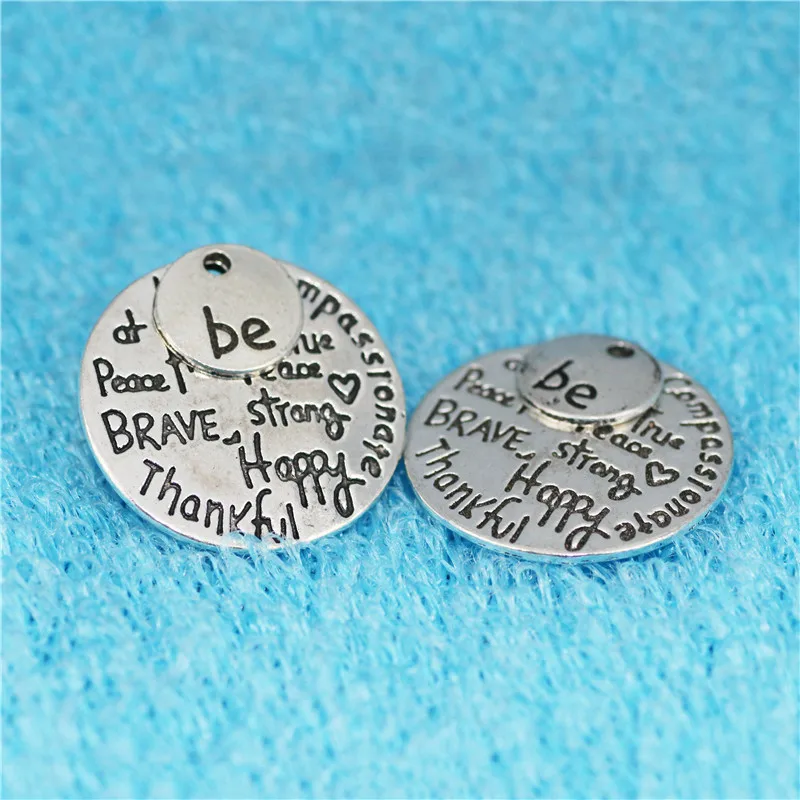

most popular 10 Pieces/Lot 25mm Antique Silver Plate Kind Wise Compassionate message round disc charms for Jewelry Making A007