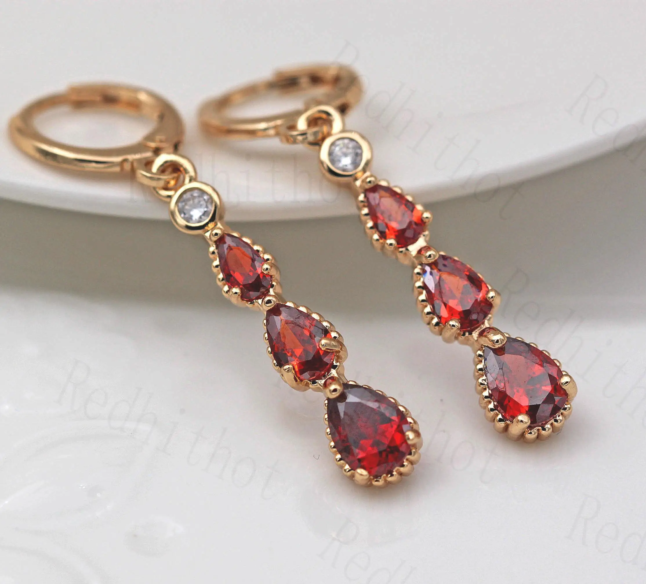 

Bohemian Earrings for Women Gold Filled Waterdrop Dangle Earrings with Rainbow Cubic Zircon Long Boho Drop Earring Jewelry Gift