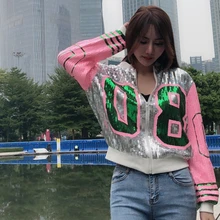 SexeMara модная новинка стоячий воротник дикого цвета блестки с длинным рукавом Куртка