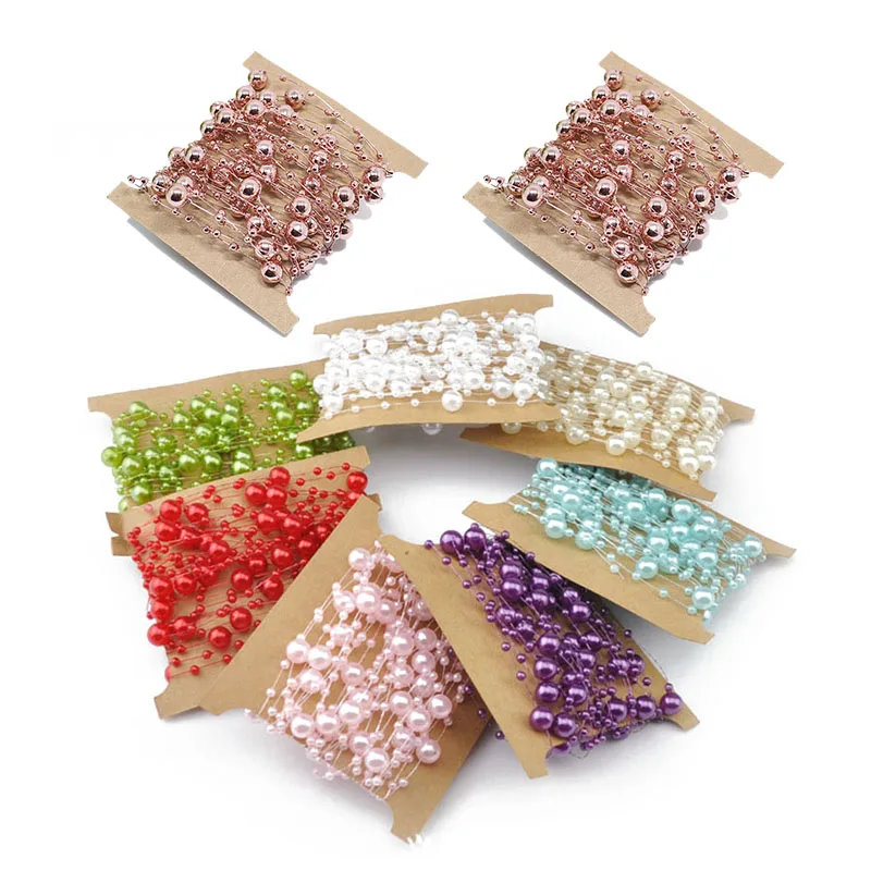

5 meter Artificial Pearls Beads Chain Fishing Line Garland Flowers Wedding Party DIY For Bridal Bouquet Decoration Headwear
