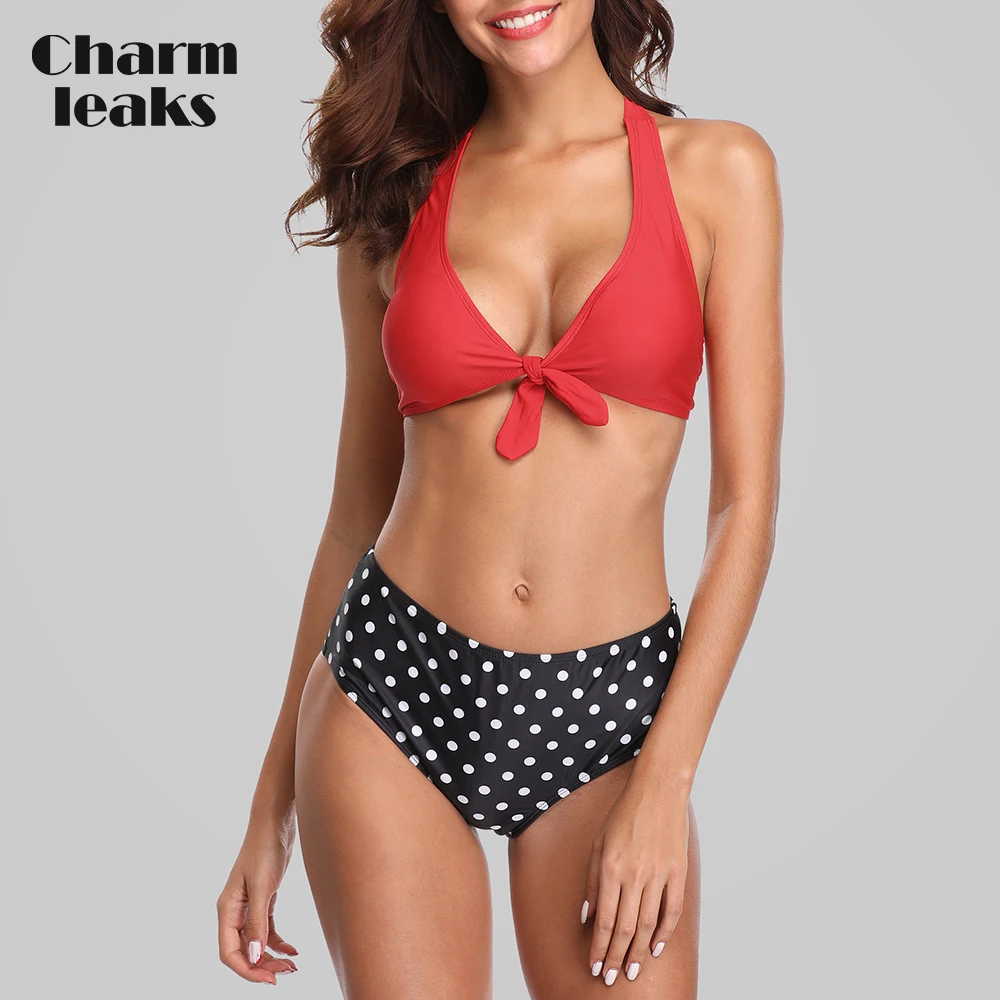 Charmleaks Women Bikini Halter Swimwear Retro Polka Dot Swimsuit Tied Bathing Suit Beachwear Push Up Floral Print Sexy Bikini Charmleaks Women Bikini Halter Swimwear Retro Polka Dot Swimsuit Tied Bathing Suit Beachwear Push Up Floral Print Sexy Bikini