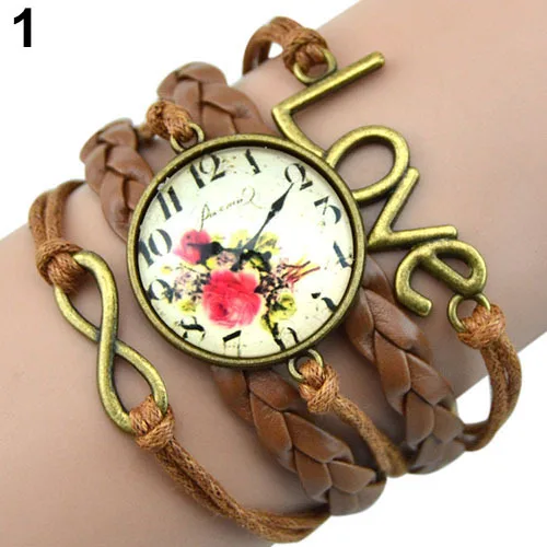 

2018 Popular Infinity Charm Love 8-Shape Weave PU Leather Faux Wrist Watch Bangle Bracelet