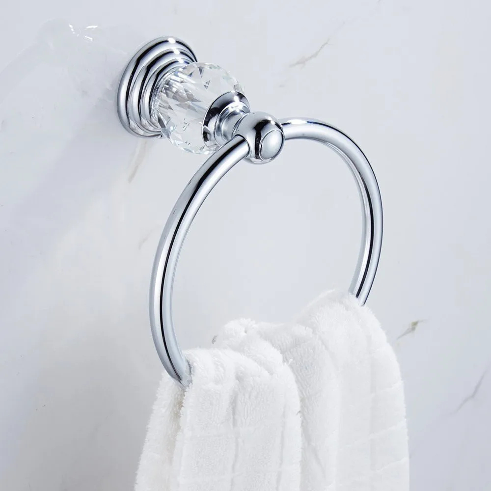 

Leyden Bathroom Accessories Chrome Zinc-Alloy And Crystal Silver Wall Mounted Round Towe Ring Towel Holder Rack Durable