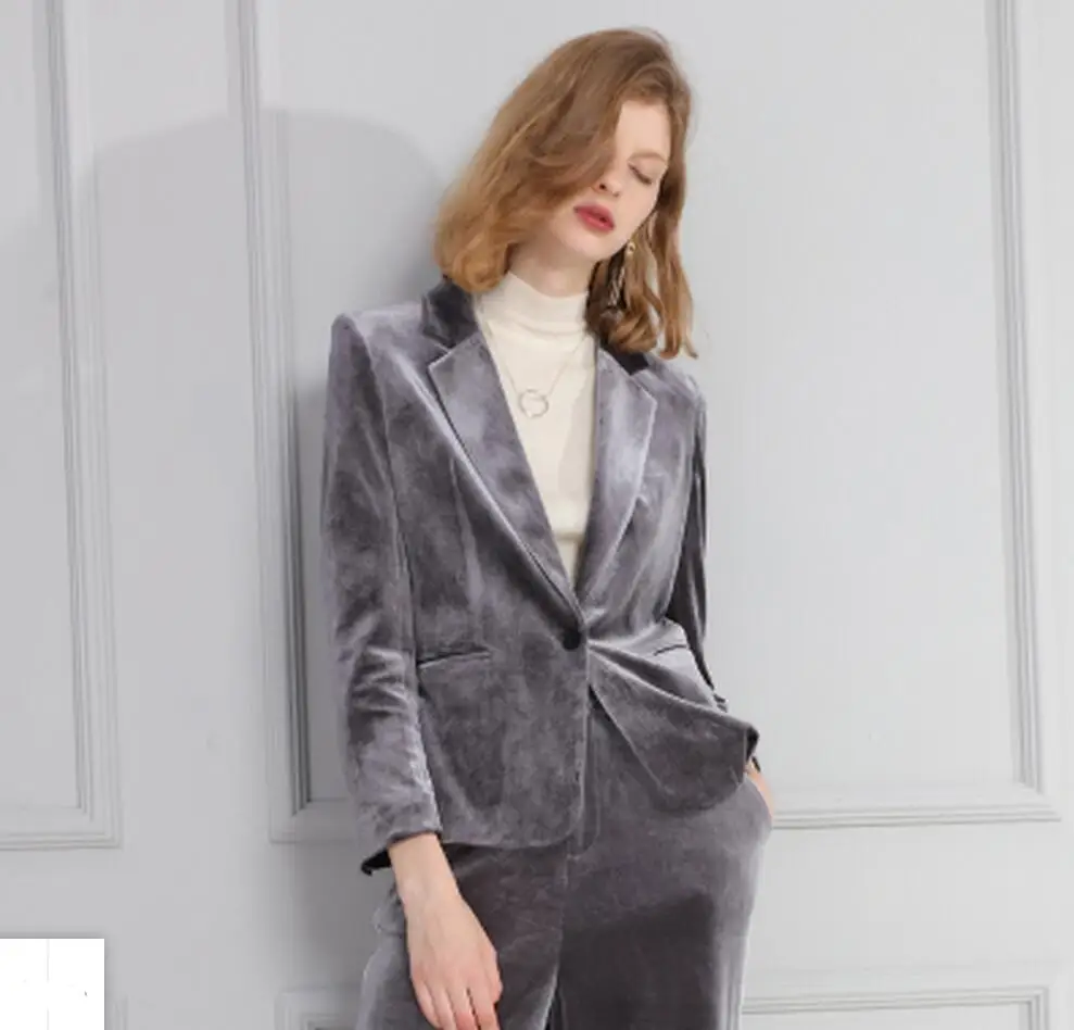 Great quality Suit Female 2017 font b Women s b font fashion slim Gold Velvet Suit