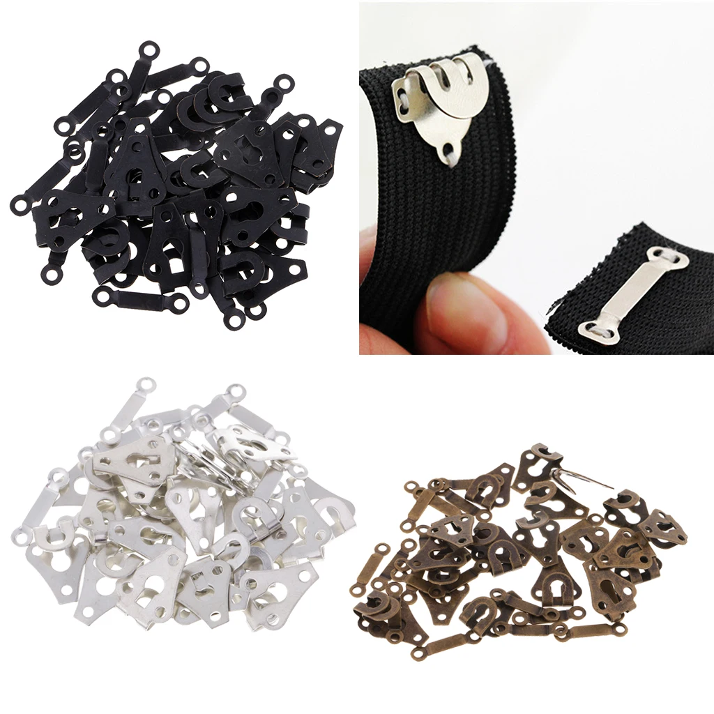 

60 Sets Metal Hook and Eye Closures Fastener for Trouser Jeans Dress Sewing