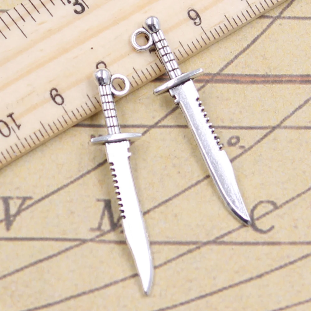 

20pcs Charms Sword Dagger 43x10mm Antique Bronze Silver Color Pendants Making DIY Handmade Tibetan Finding Jewelry For Bracelet