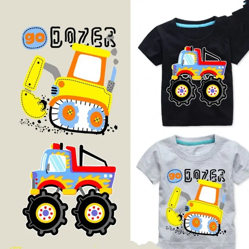 

Fashion Cartoon excavator Car Iron On Patches Stickers Washable Appliques A-level Heat Transfer For DIY Accessory Clothing