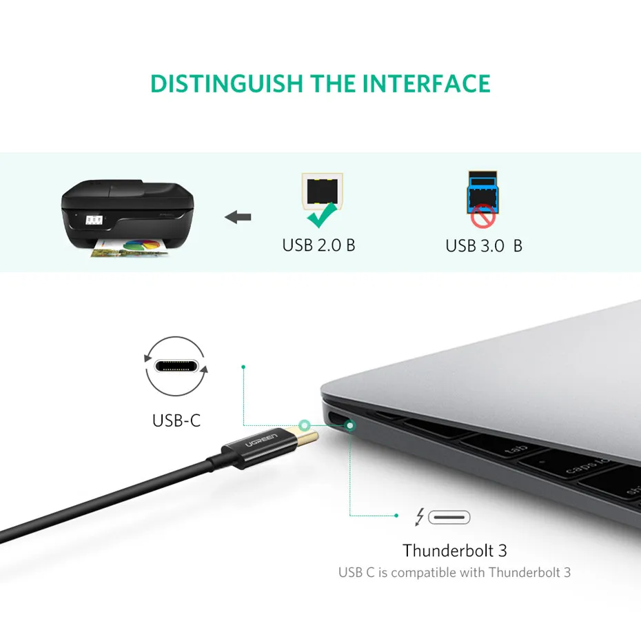 Ugreen USB C к usb type B 2,0 кабель для нового MacBook Pro hp Canon Brother Epson Dell samsung принтер type C шнур сканера принтера