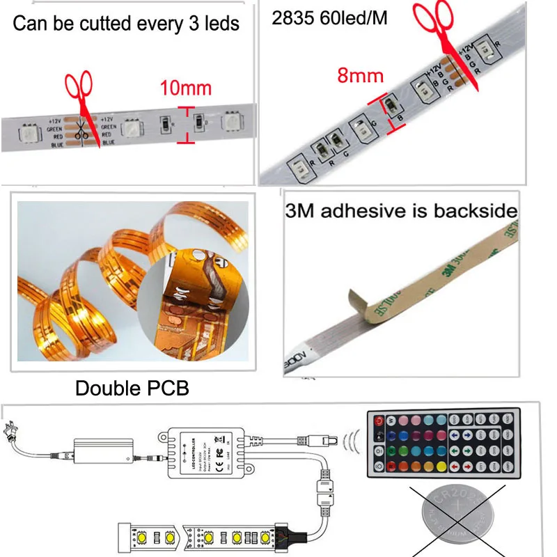  RGB LED Strip light 5050 2835 3528 Flexible ip 20 Waterproof neon tira lamp fita ribbon tape IR con - 32862038744